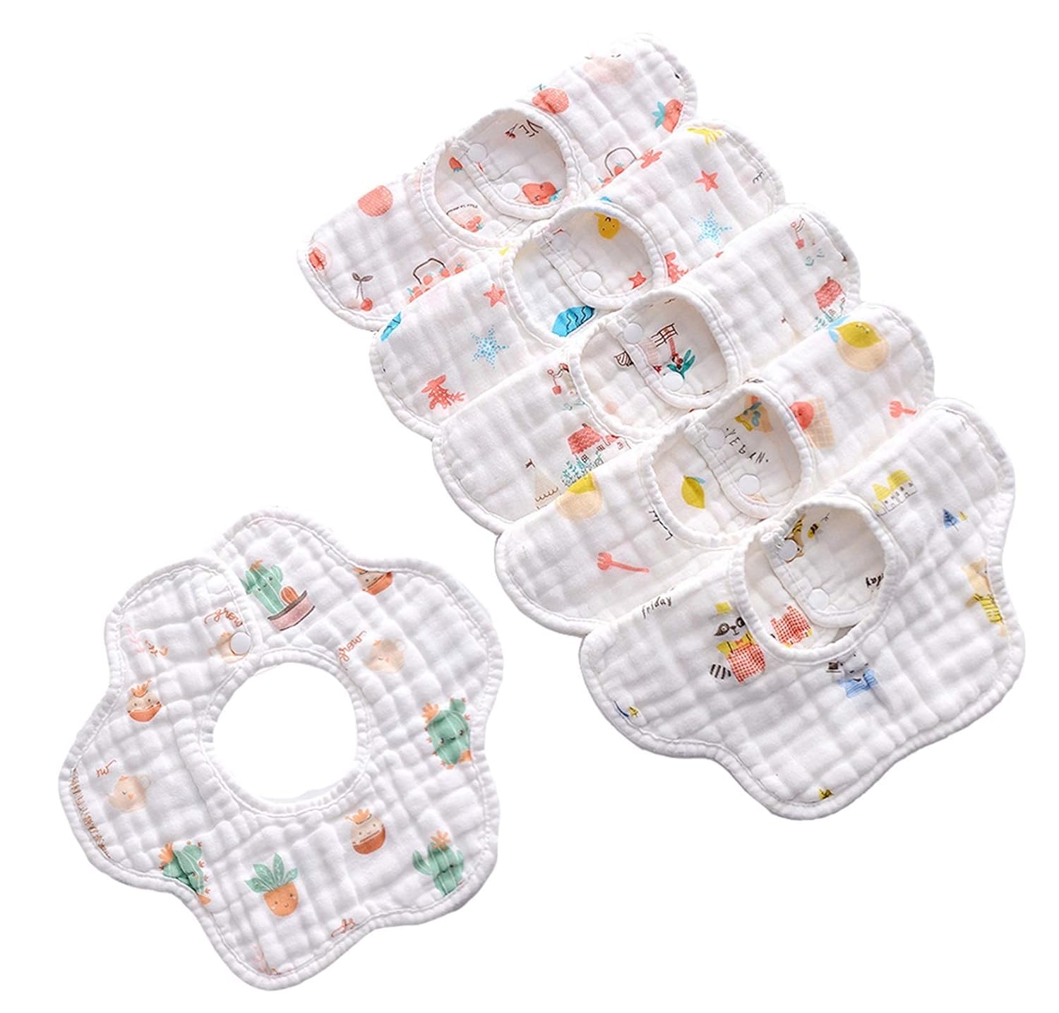 251026152457811_1 Ohequbao Baby Bib Saliva Towel, 8 Layer Can 360°Rotate Petal Absorption Bandana Bibs Burp Cloths for Drooling And Teething Large - Image 1